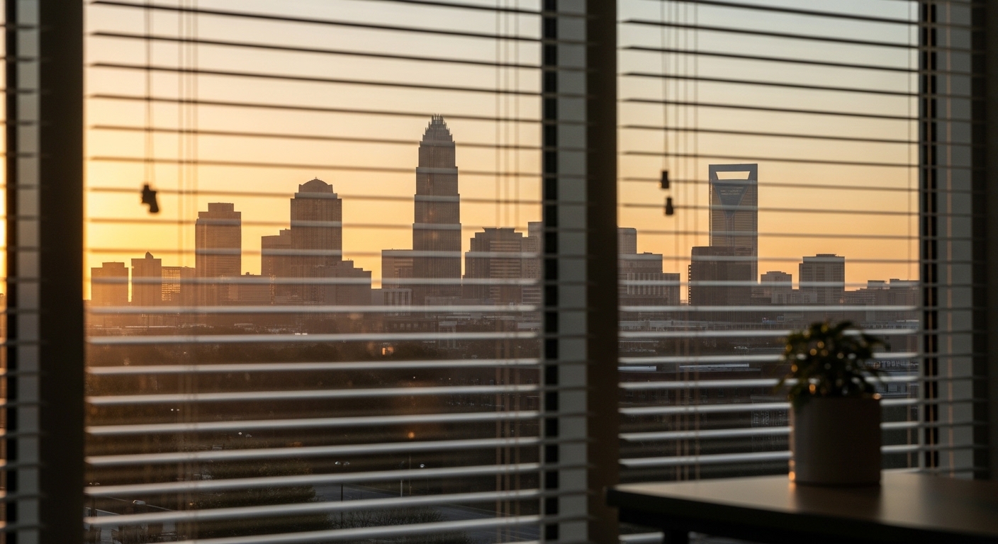 Charlotte metro skyline seen from a quiet training room — AHA authorized classes serving the greater area